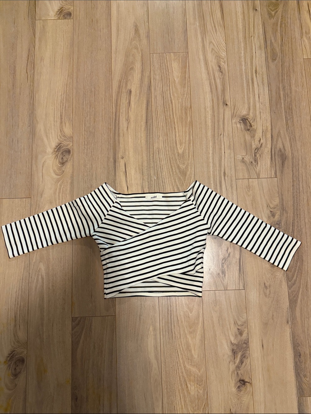 Striped Black & White Wrap-Style Women's Top